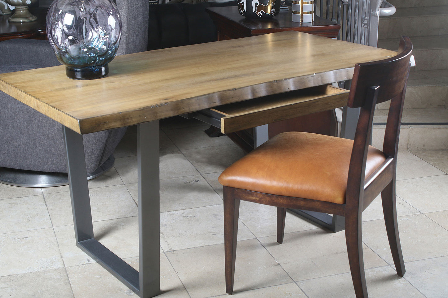 Astoria Live Edge Hardwood and Wrought Iron Desk
