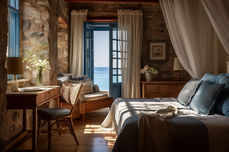Spanish style interior design featuring white plaster walls, exposed wooden beams, terracotta tile floors, arched doorways, and wrought iron accents in a warm, timeless home.