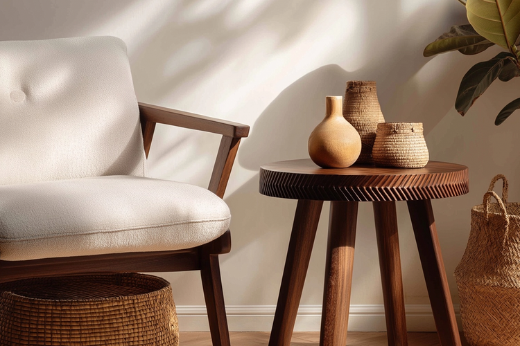 Styled end table next to a sofa, space for everyday use.