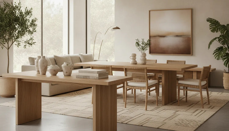 Crafted wood furniture in a refined contemporary living room