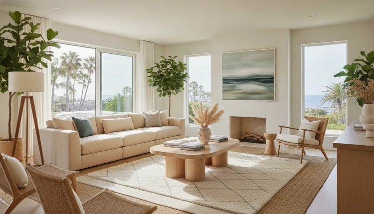 Neutral modular sectional in a refined Southern California living room