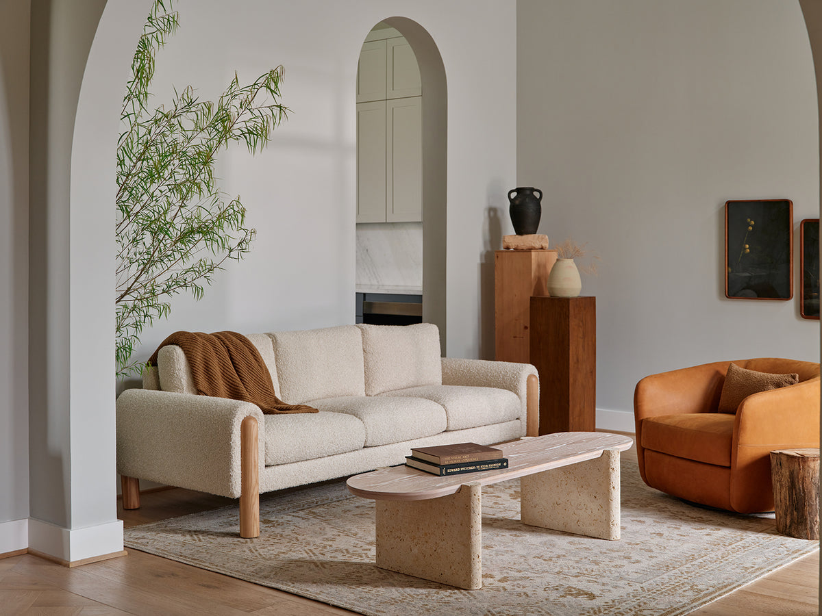 Berger Swivel Chair in Mojave Spice leather with Revie Sofa - American Leather
