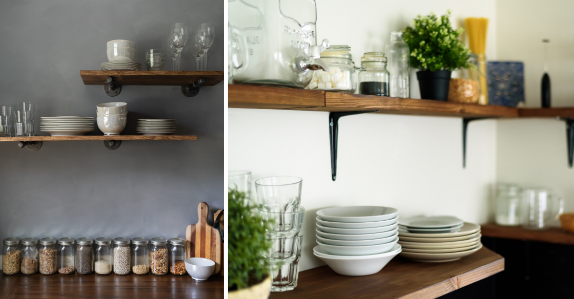 Floating shelves in a kitchen