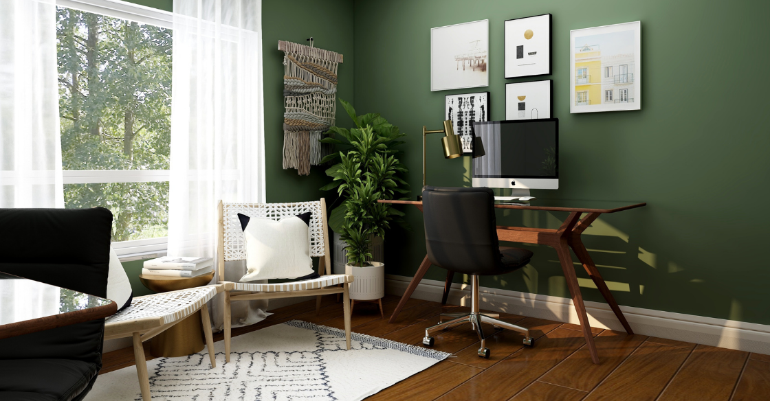 Modern home office with green walls