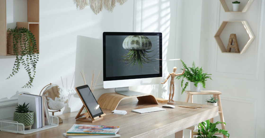 Home office with boho touches