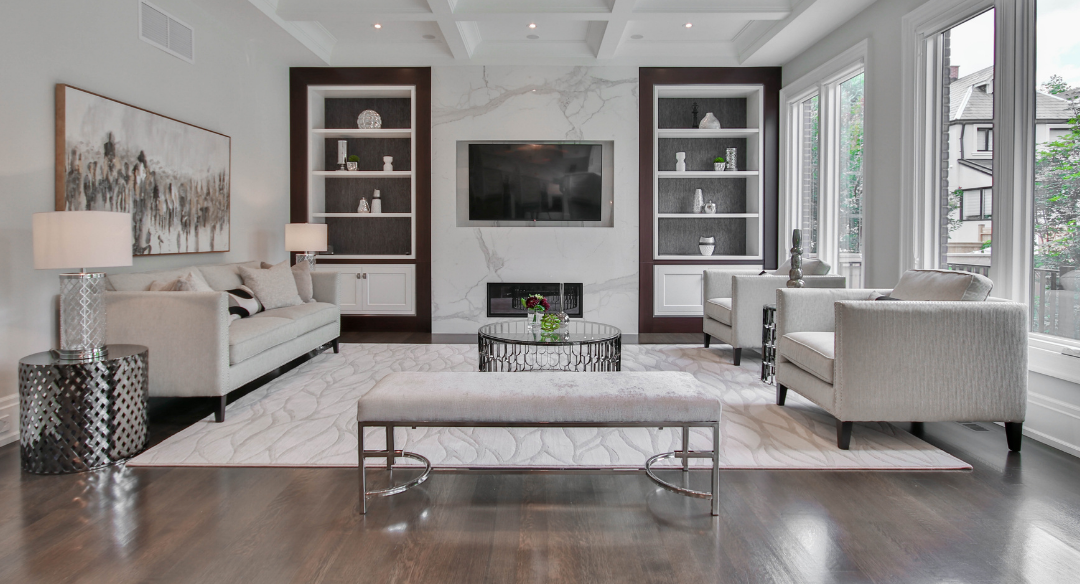 Living room with white contemporary furniture