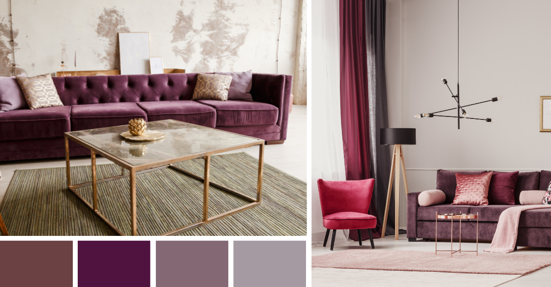 living rooms with plum color schemes